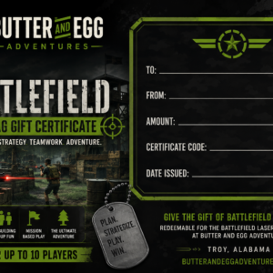 Battlefield Laser Tag Gift Certificate For Outdoor Laser Tag And Team Building At Butter And Egg Adventures