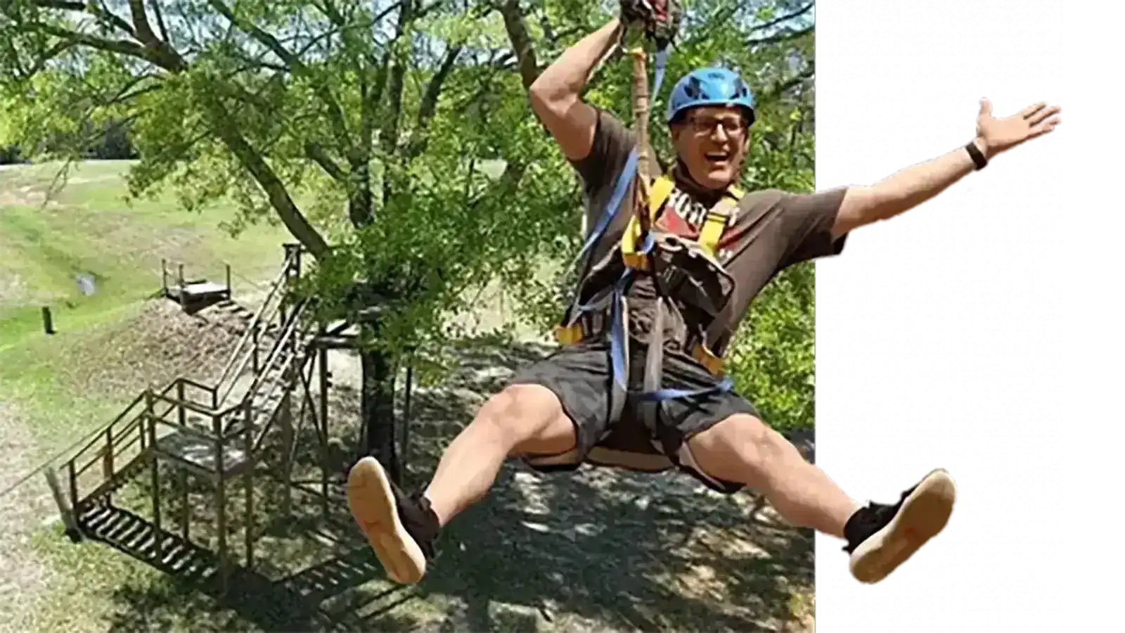 Guest Ziplining High Above The Adventure Course At Butter And Egg Adventures In Troy, Alabama